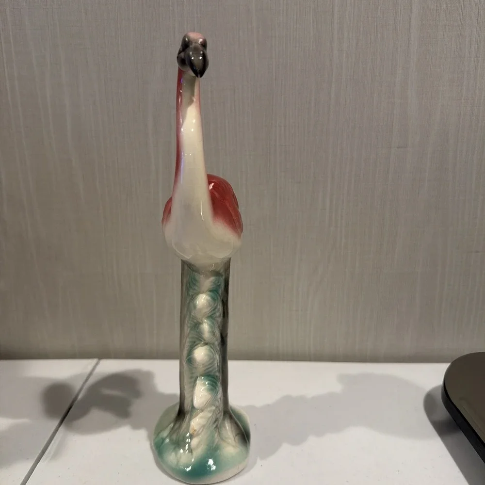 Vintage, mid-century Art Deco Style Pink Flamingo Ceramic‎ Figurine Flamingo